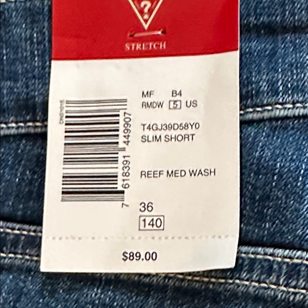 GUESS Slim-Fit Cotton Stretch Denim Blue Jean Shorts 36 waist NWT - Picture 9 of 9